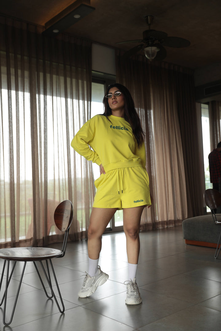 Co-ord Set (Neon Yellow) Sweatshirt & Shorts for Women