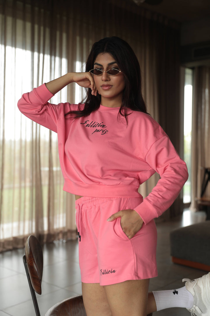 Co-ord Set (PINK) Sweatshirt & Shorts for Women