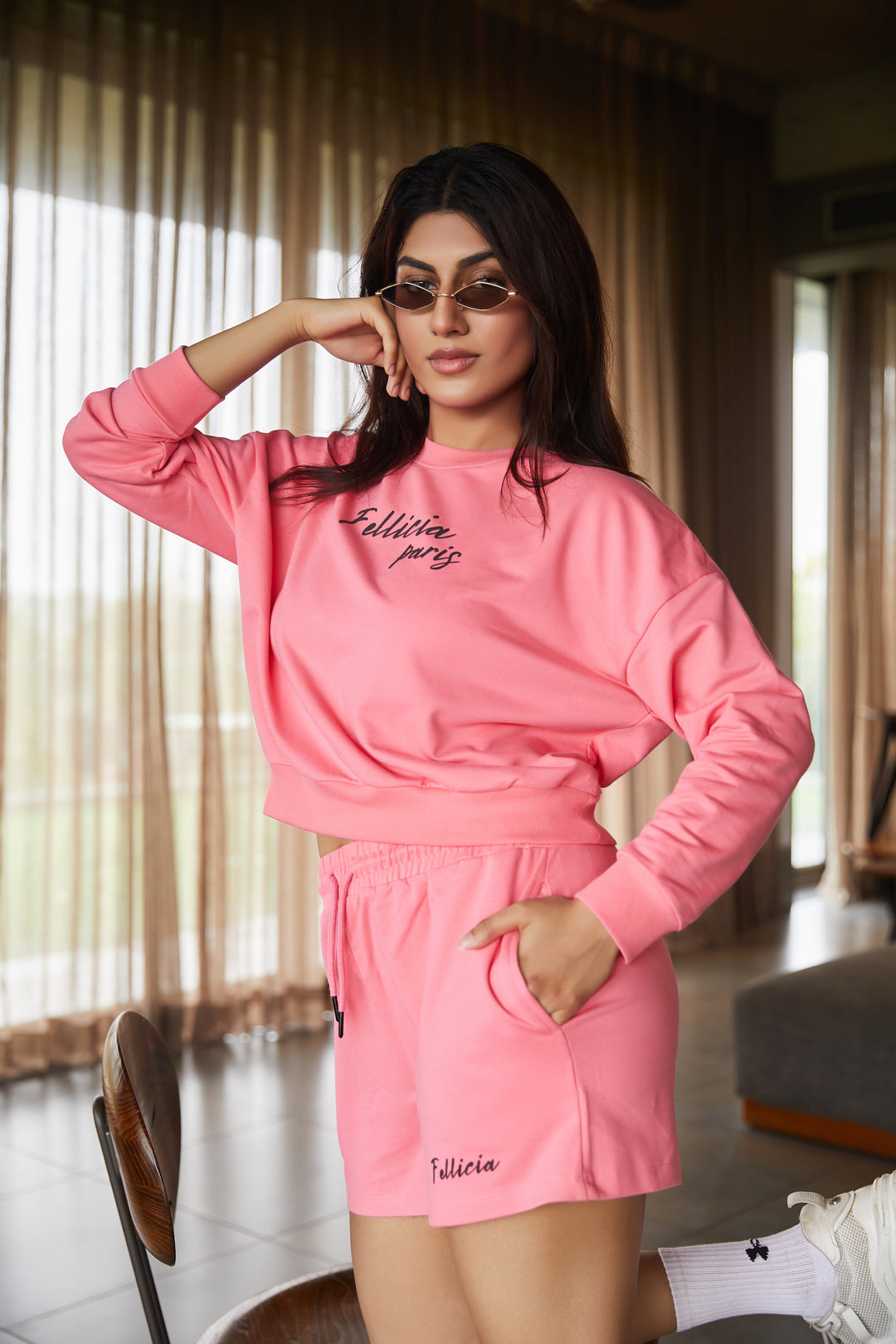 100% Cotton Loop Knit Tee & Shorts Co-ord Set - PINK