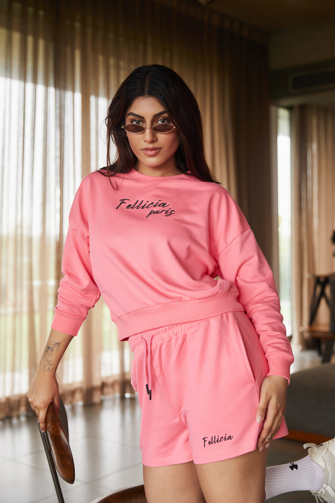 100% Cotton Loop Knit Tee & Shorts Co-ord Set - PINK