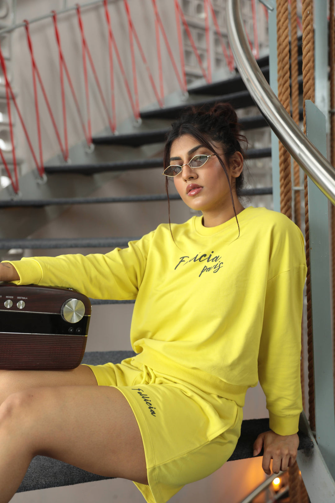 Co-ord Set (Neon Yellow) Sweatshirt & Shorts for Women