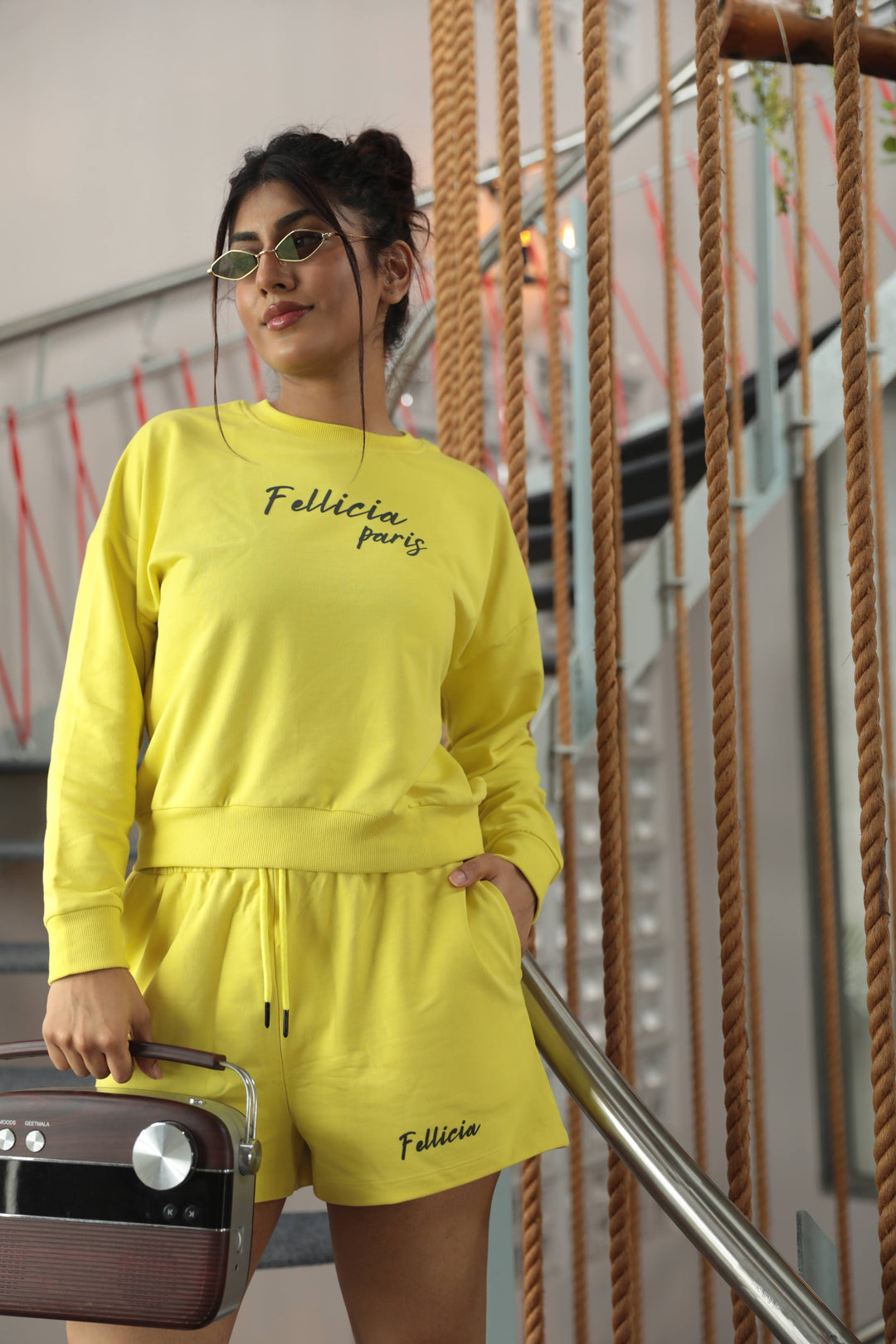 Co-ord Set (Neon Yellow) Sweatshirt & Shorts for Women