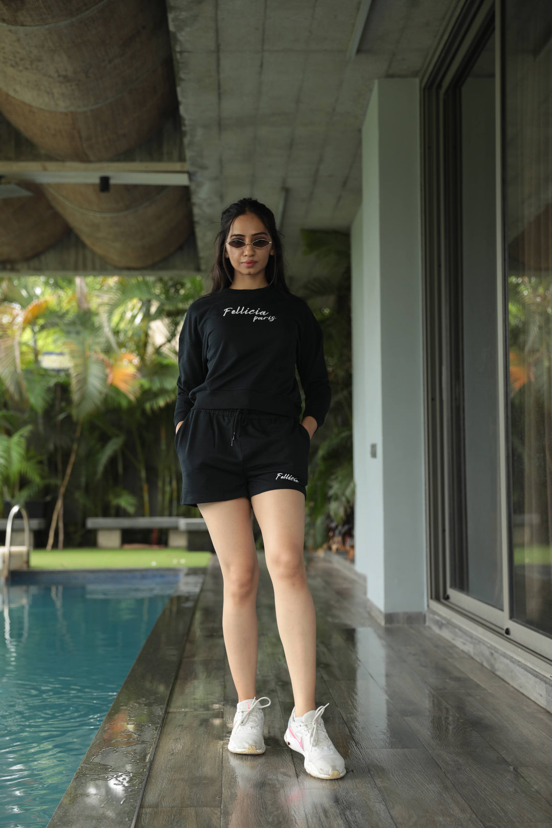 Co-ord Set (Black) Sweatshirt & Shorts for Women