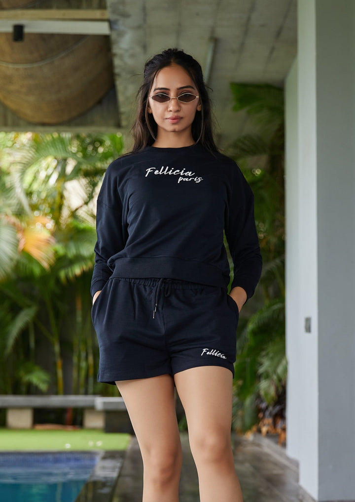 Women's Sweatshirt & Shorts Co-ord Set (Black)