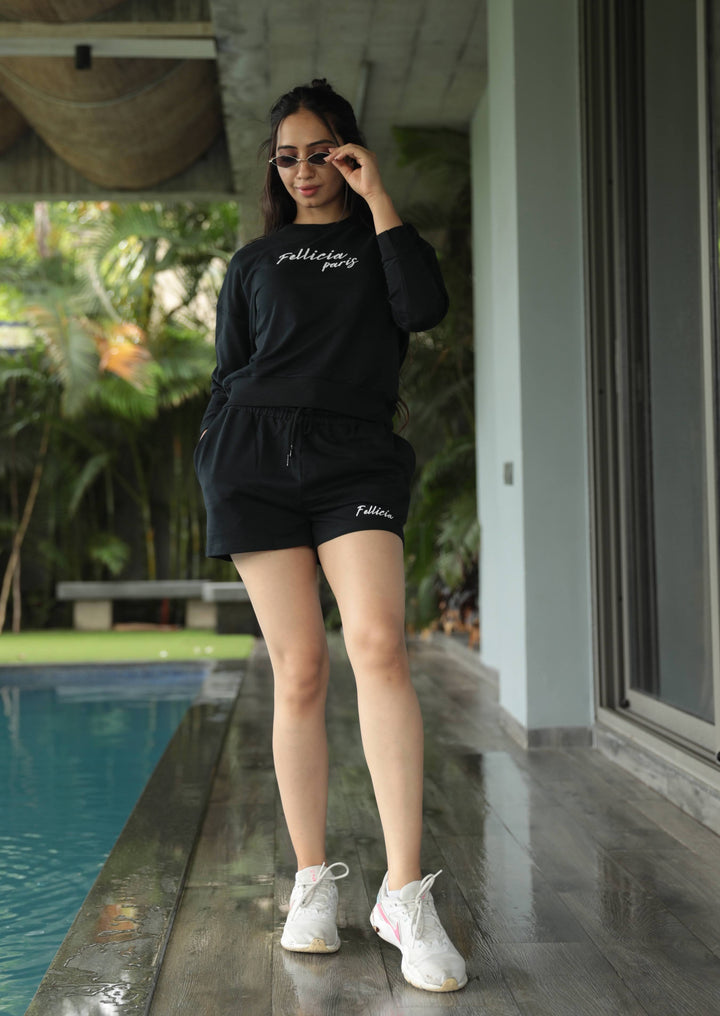 Co-ord Set (Black) Sweatshirt & Shorts for Women