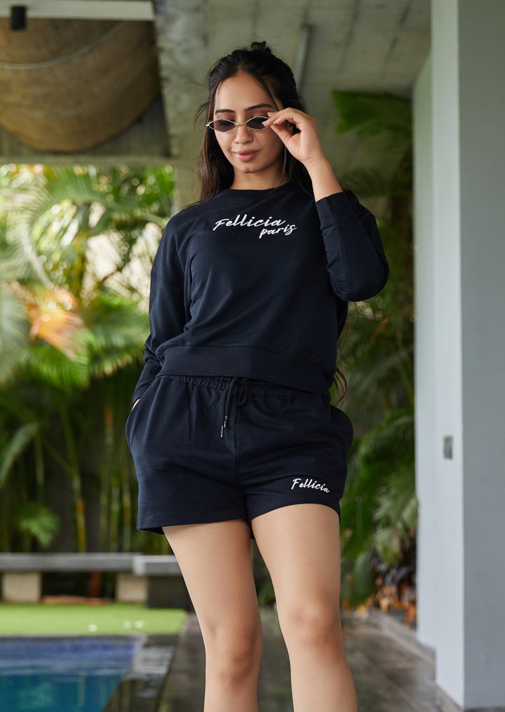 Women's Sweatshirt & Shorts Co-ord Set (Black)