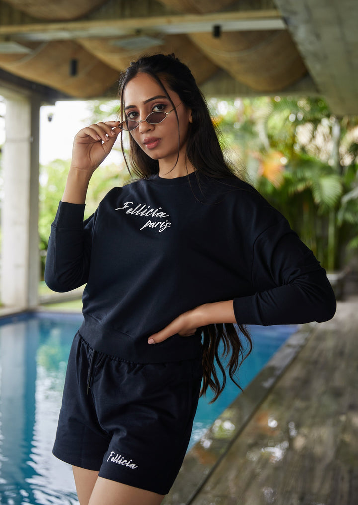 Women's Sweatshirt & Shorts Co-ord Set (Black)