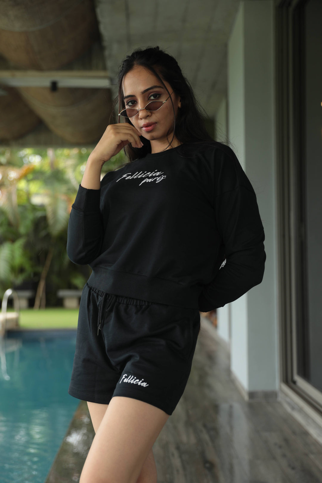 Co-ord Set (Black) Sweatshirt & Shorts for Women