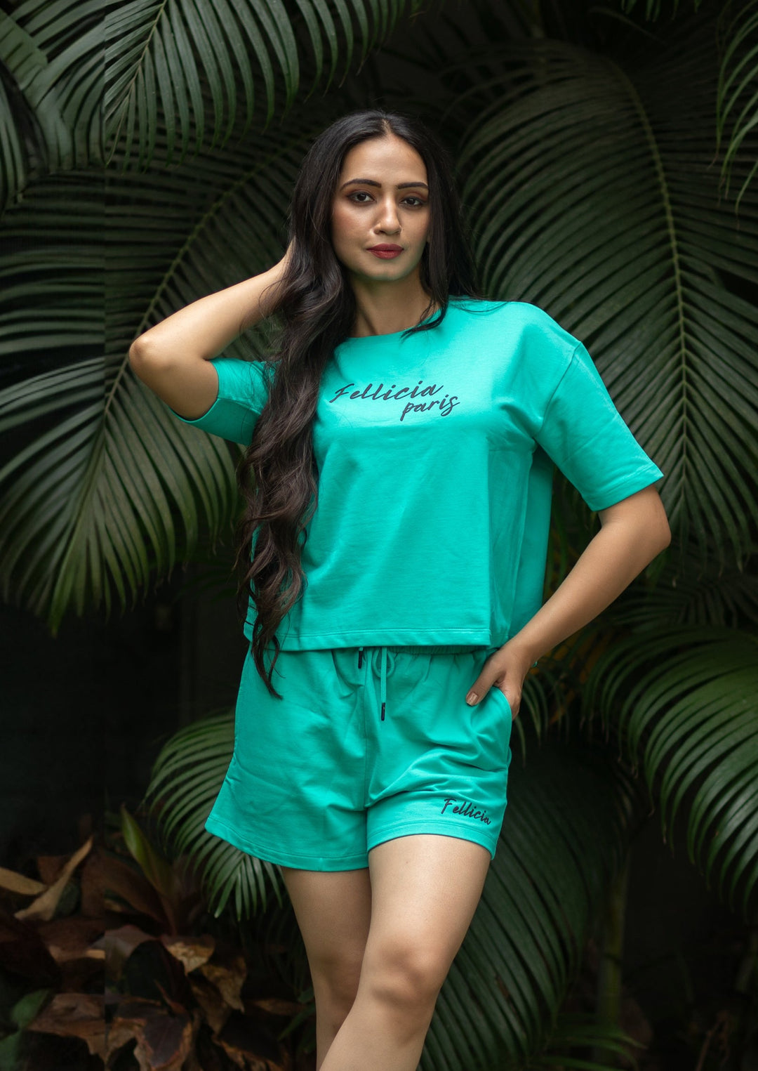 Co-ord Set (Coral Green) Sweatshirt & Shorts for Women