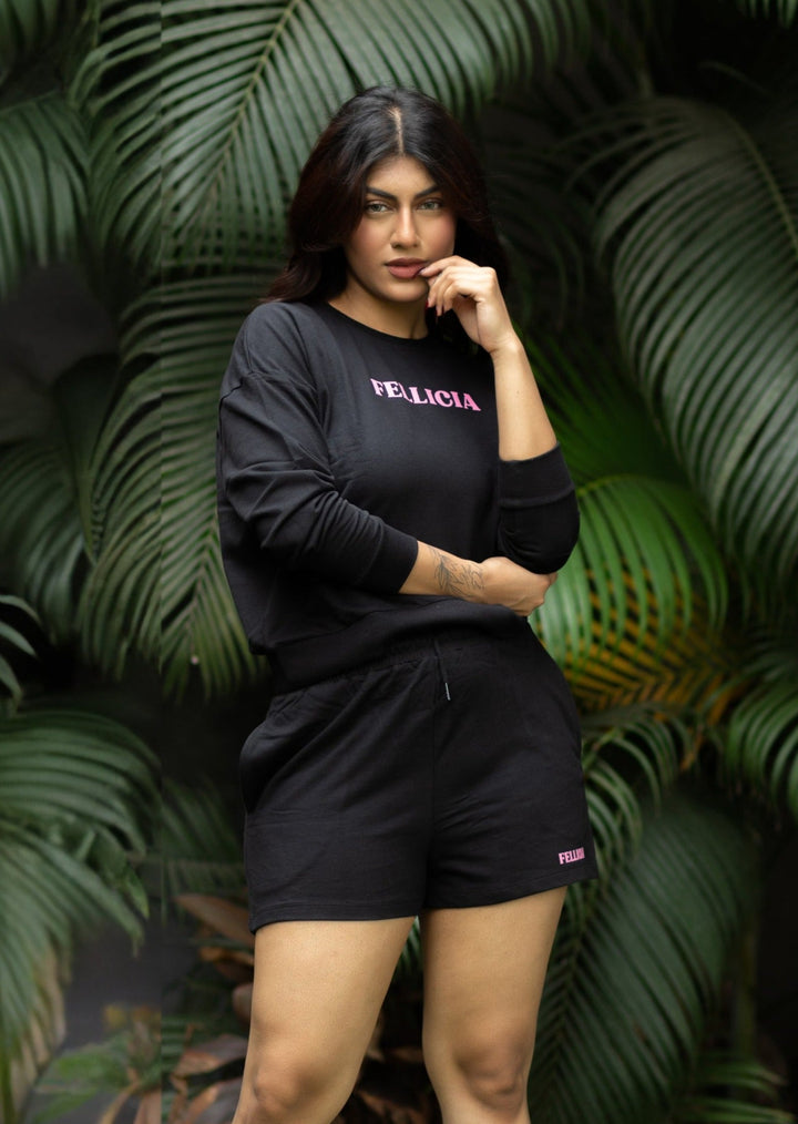 Women's Sweatshirt & Shorts Co-ord Set (Black)