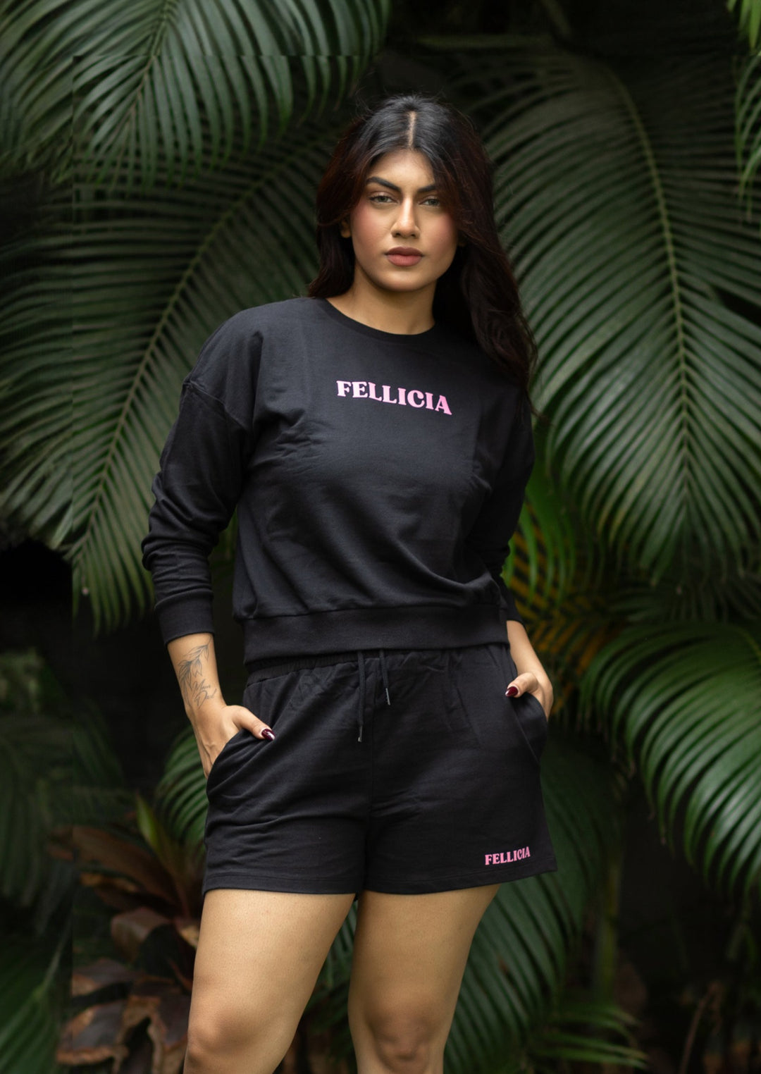 Women's Sweatshirt & Shorts Co-ord Set (Black)