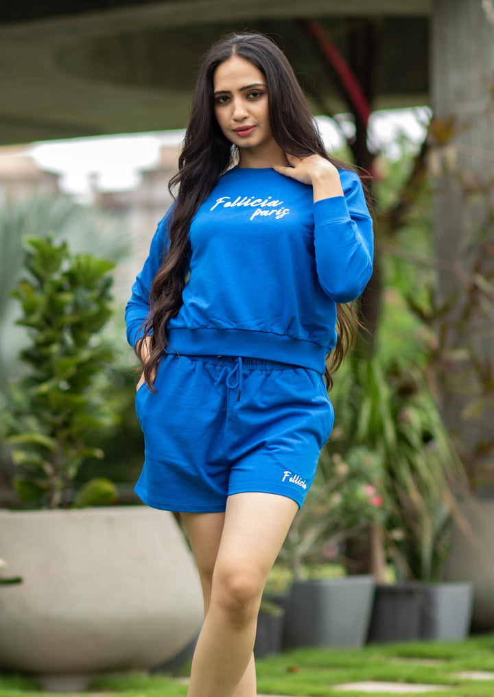 Co-ord Set (Electric Blue) Sweatshirt & Shorts for Women