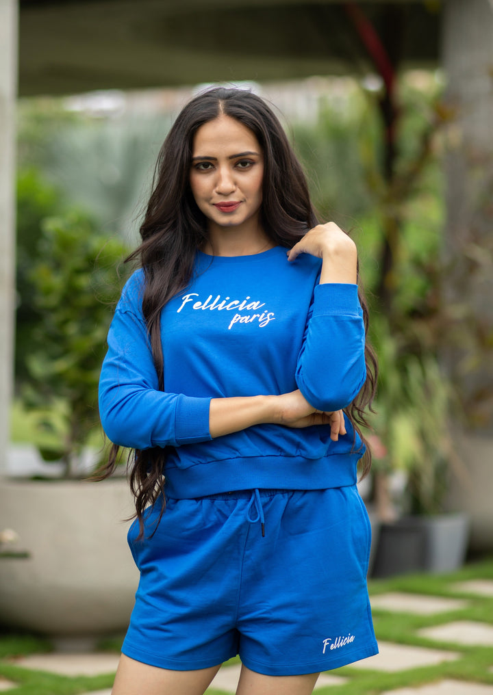 Co-ord Set (Electric Blue) Sweatshirt & Shorts for Women