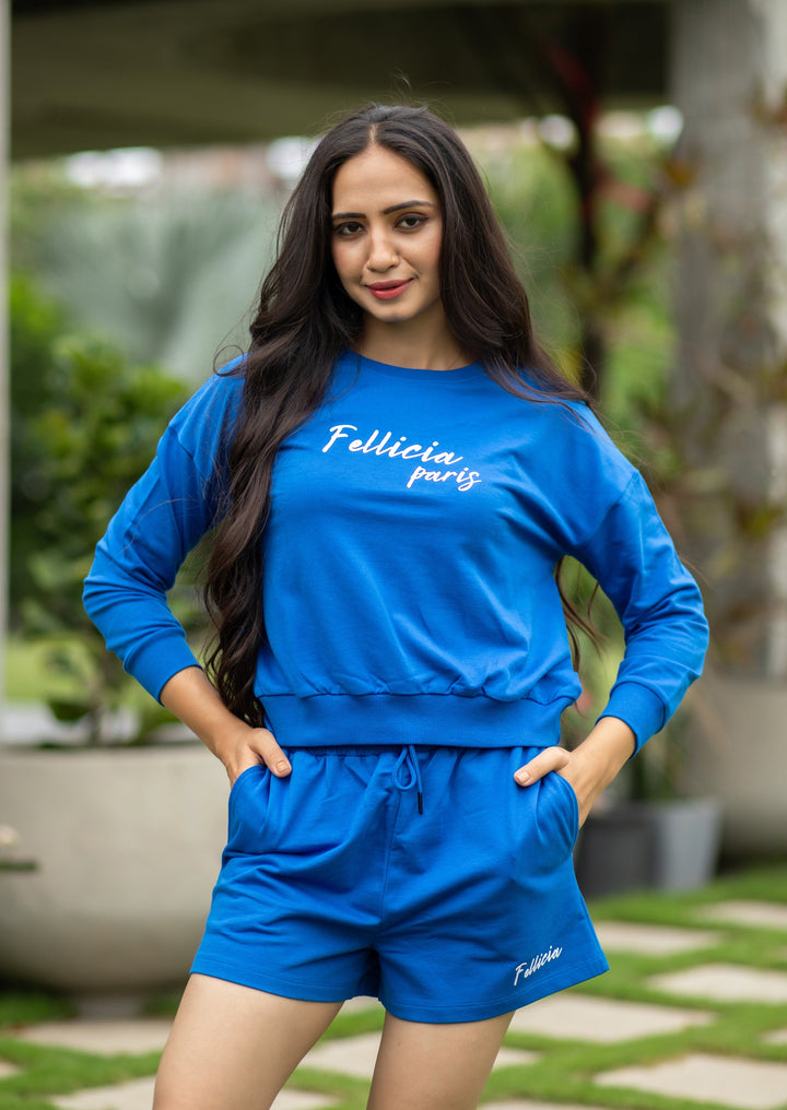 Co-ord Set (Electric Blue) Sweatshirt & Shorts for Women