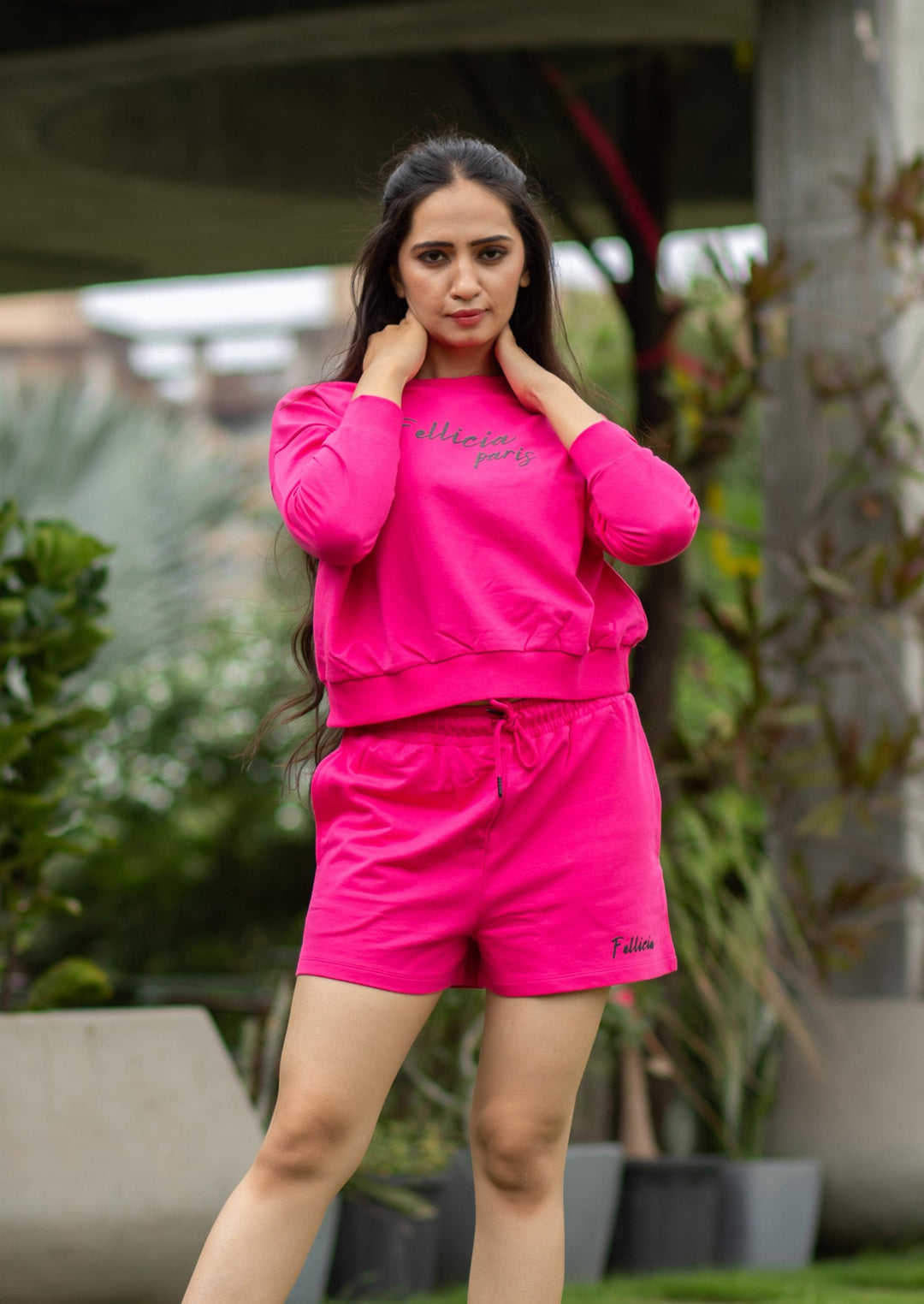 Co-ord Set (Fuchsia Pink) Sweatshirt & Shorts for Women