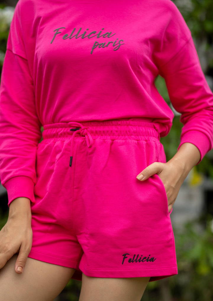 Co-ord Set (Fuchsia Pink) Sweatshirt & Shorts for Women