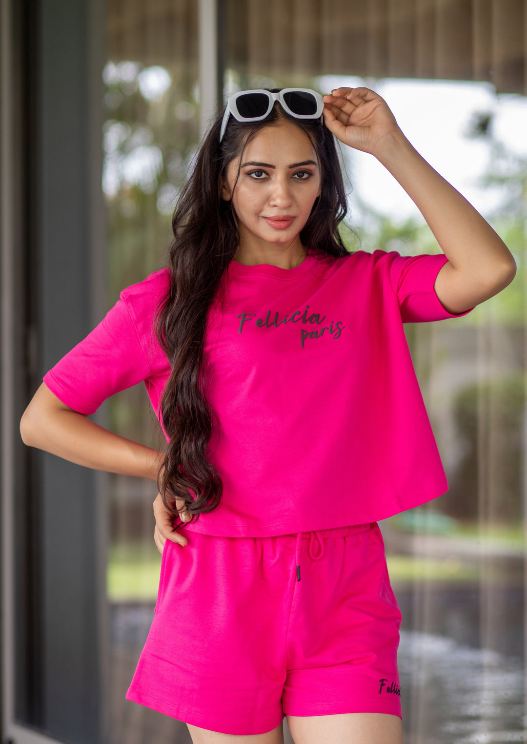 Co-ord Set (Fuchsia Pink) Sweatshirt & Shorts for Women