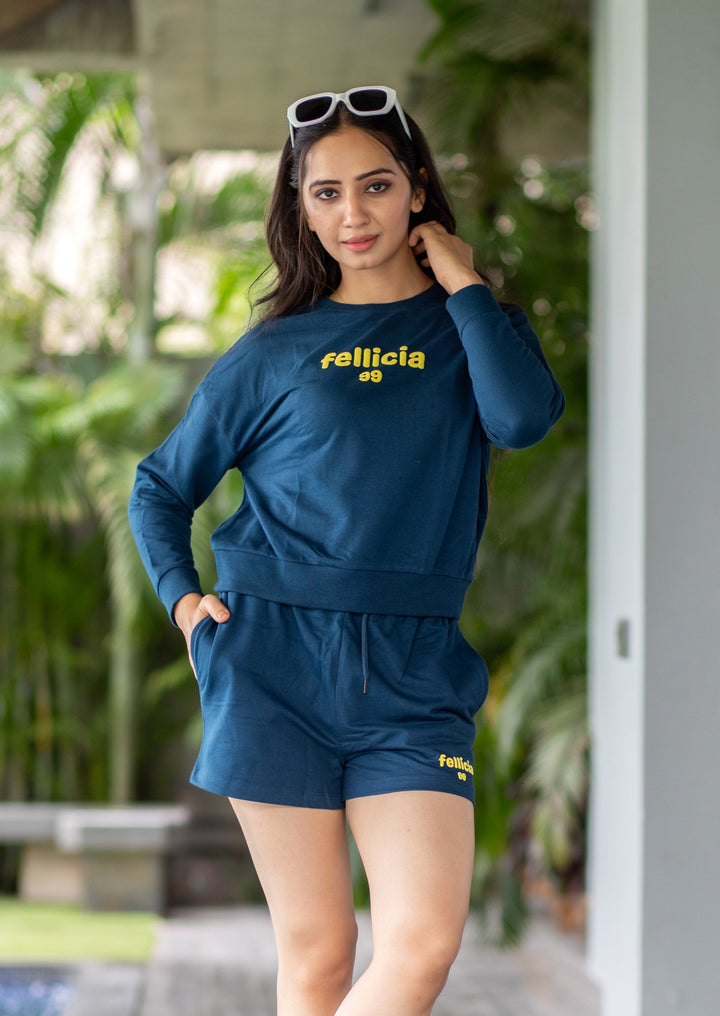 Women's Sweatshirt & Shorts Co-ord Set (Navy Blue)