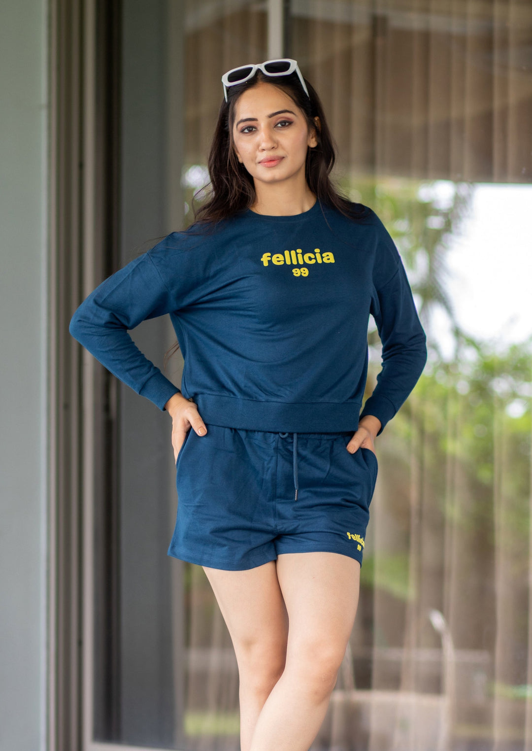 Women's Sweatshirt & Shorts Co-ord Set (Navy Blue)