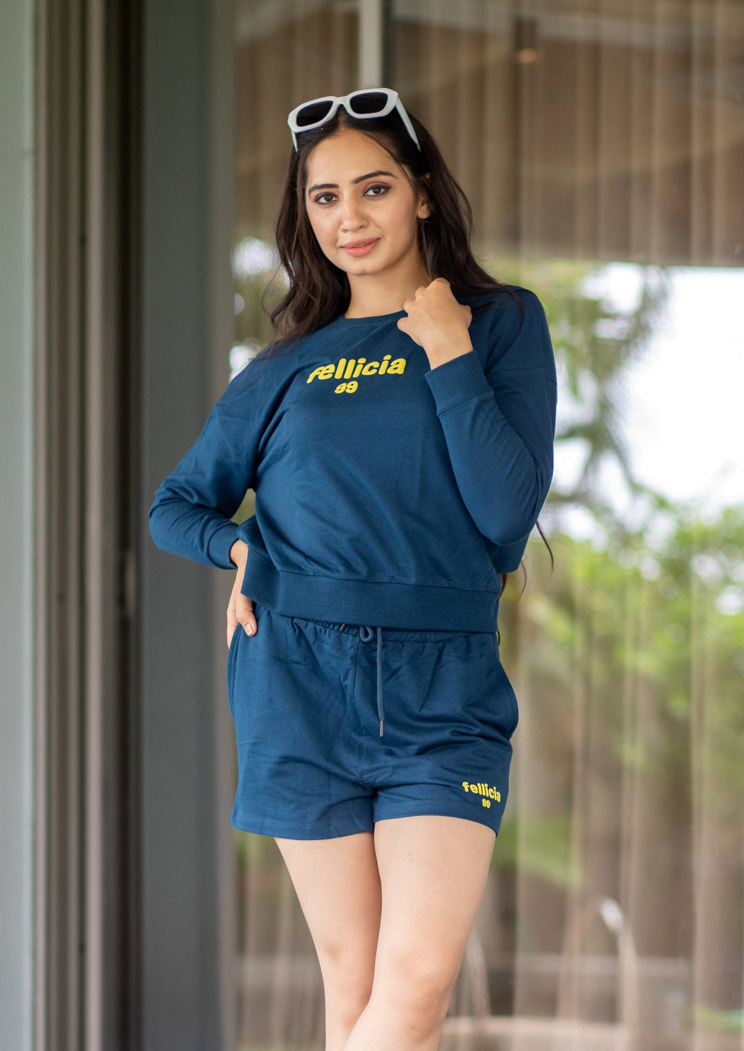 Women's Sweatshirt & Shorts Co-ord Set (Navy Blue)