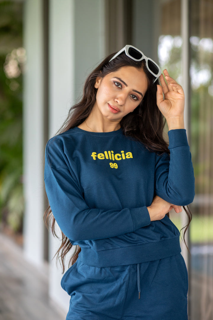 100% Cotton Loop Knit Sweatshirt & Shorts Co-ord Set – NAVY BLUE