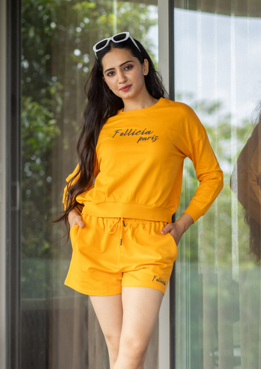 Co-ord Set (Amber Yellow) Sweatshirt & Shorts for Women