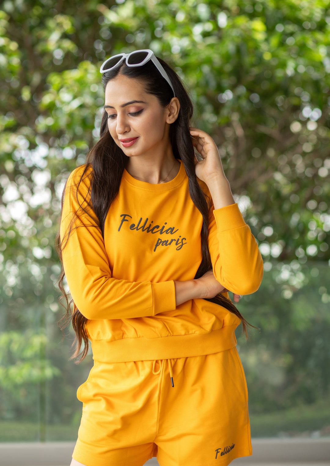 Co-ord Set (Amber Yellow) Sweatshirt & Shorts for Women