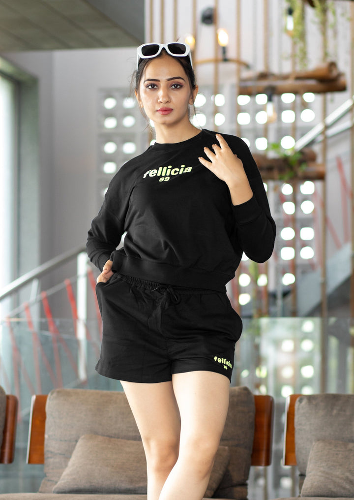 Women's Sweatshirt & Shorts Co-ord Set (Black)