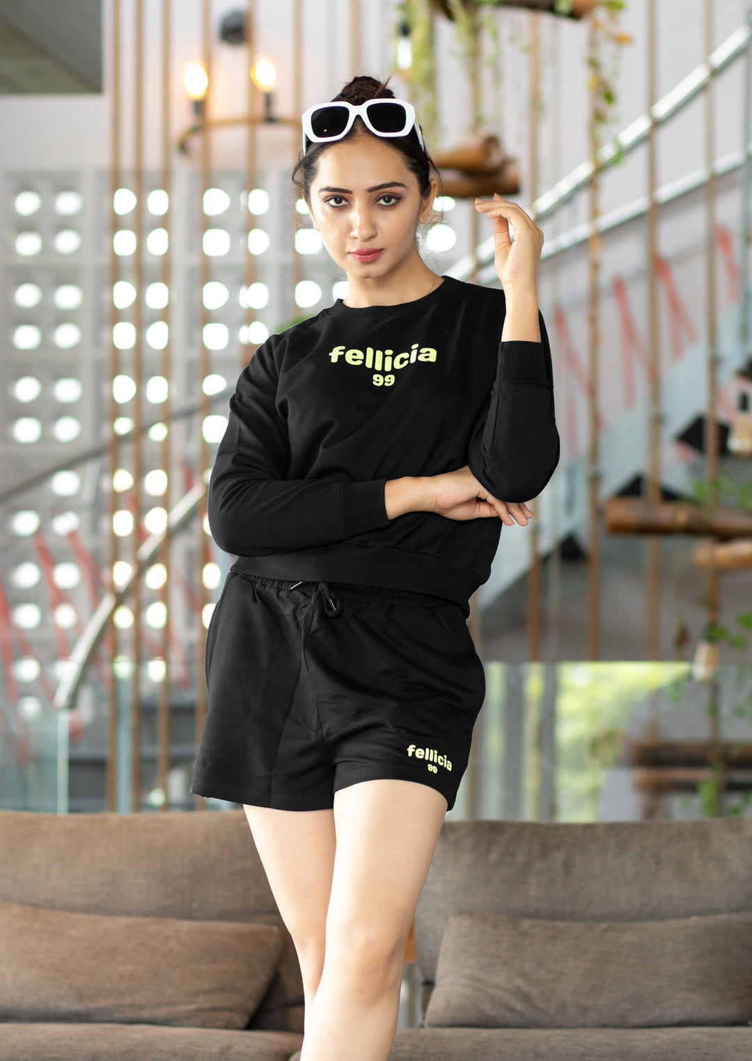 Women's Sweatshirt & Shorts Co-ord Set (Black)