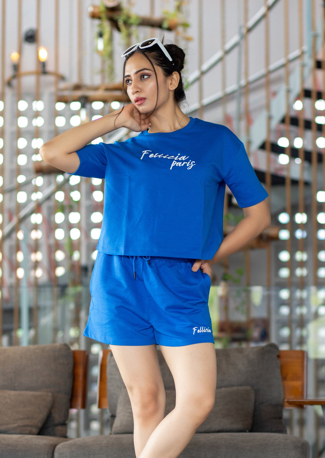 Co-ord Set (Azure Blue) Sweatshirt & Shorts for Women