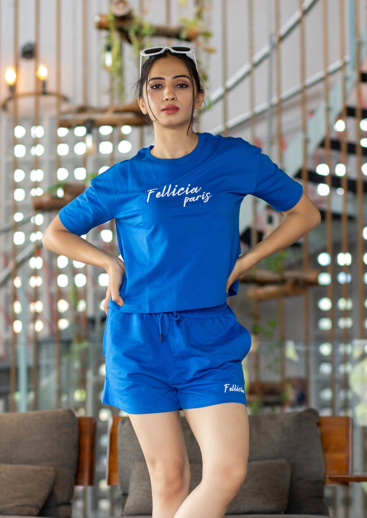 Co-ord Set (Azure Blue) Sweatshirt & Shorts for Women