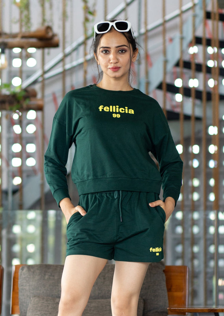 Women's Sweatshirt & Shorts Co-ord Set (Olive Green)