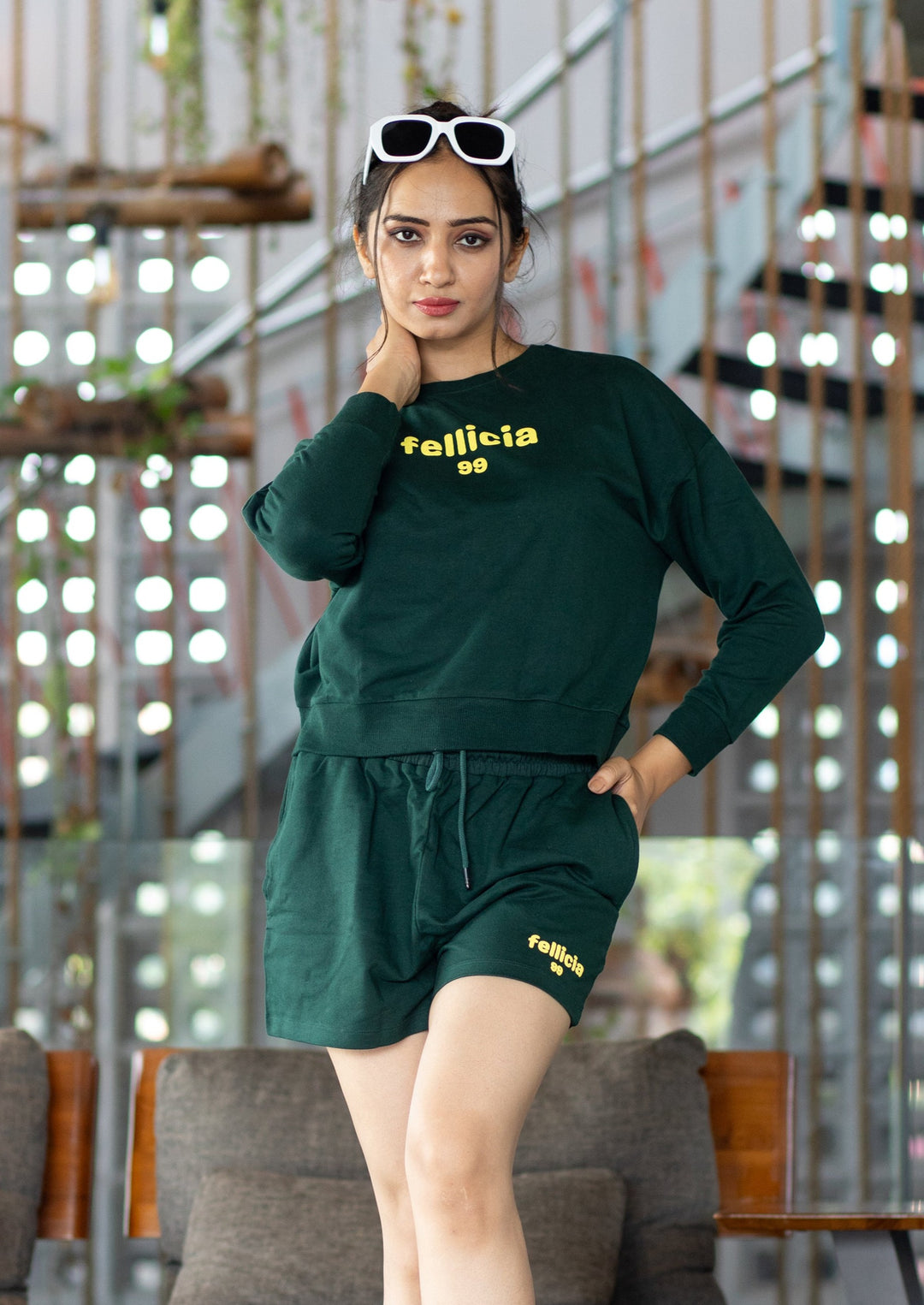 Women's Sweatshirt & Shorts Co-ord Set (Olive Green)