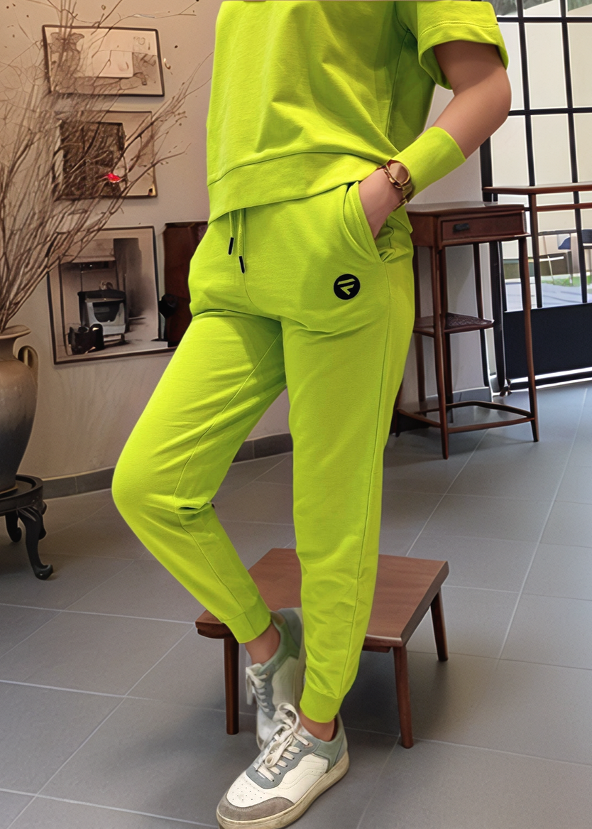 Co-ord Set (Lime Green) French Polo T-shirt & Joggers for Women