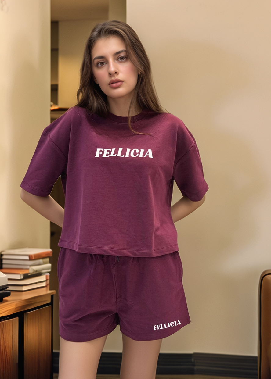 Co-ord Set (Maroon) Sweatshirt & Shorts for Women