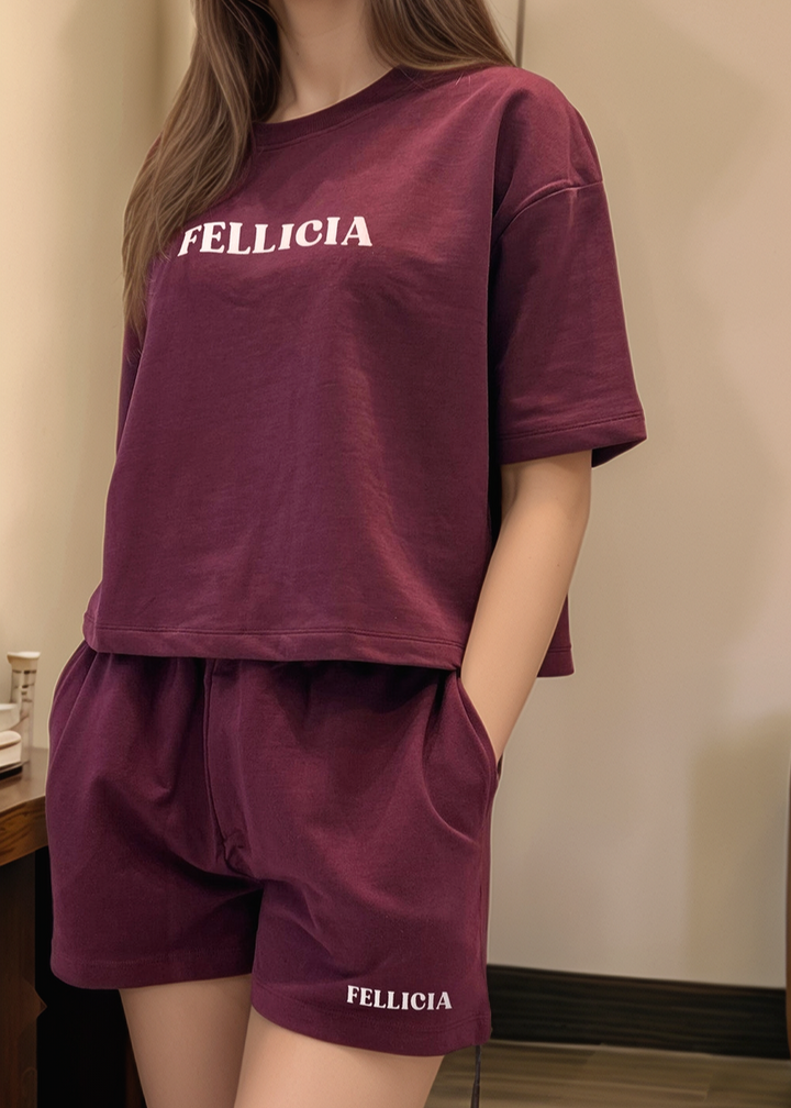 Co-ord Set (Maroon) Sweatshirt & Shorts for Women