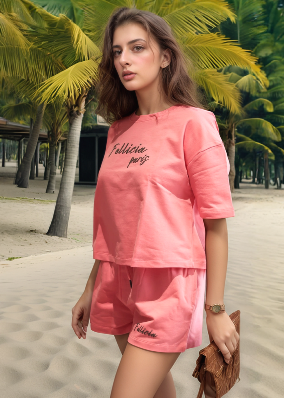 Co-ord Set (Pink) Sweatshirt & Shorts for Women