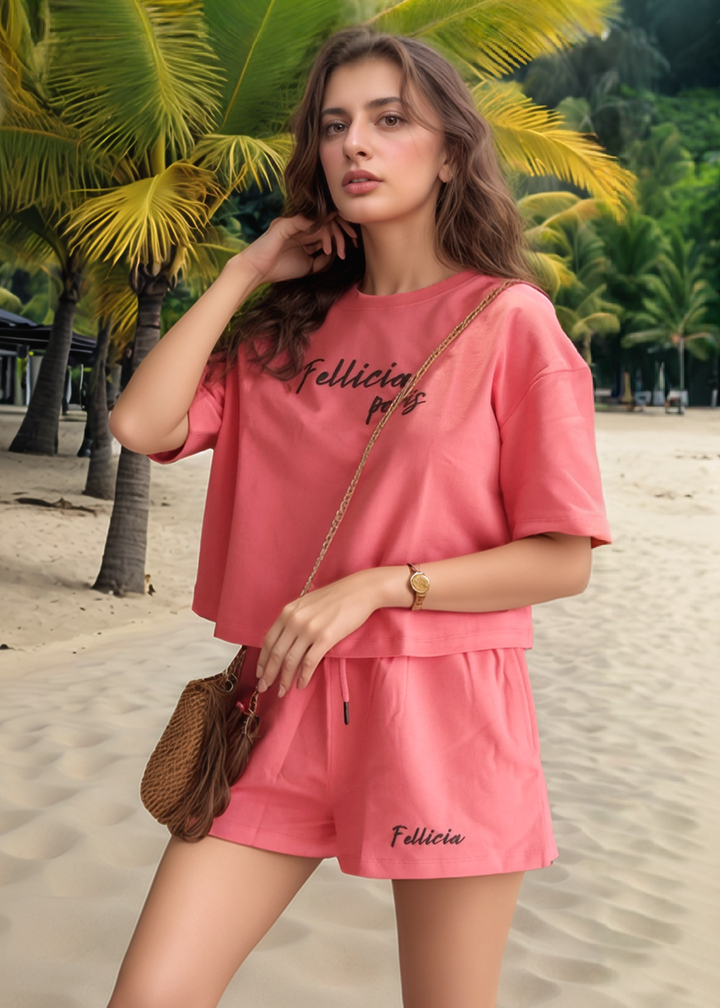 Co-ord Set (Pink) Sweatshirt & Shorts for Women