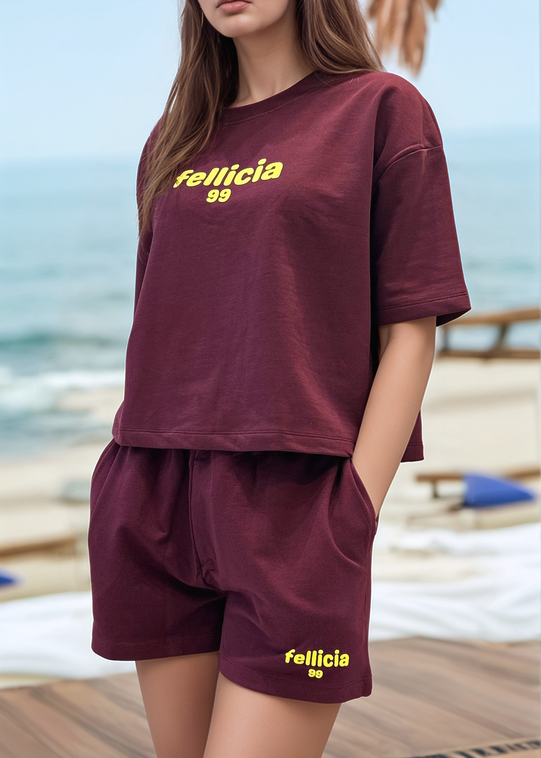 Co-ord Set (Maroon) Sweatshirt & Shorts for Women