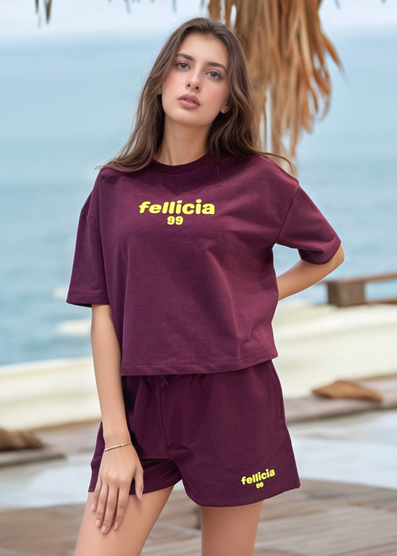 Co-ord Set (Maroon) Sweatshirt & Shorts for Women