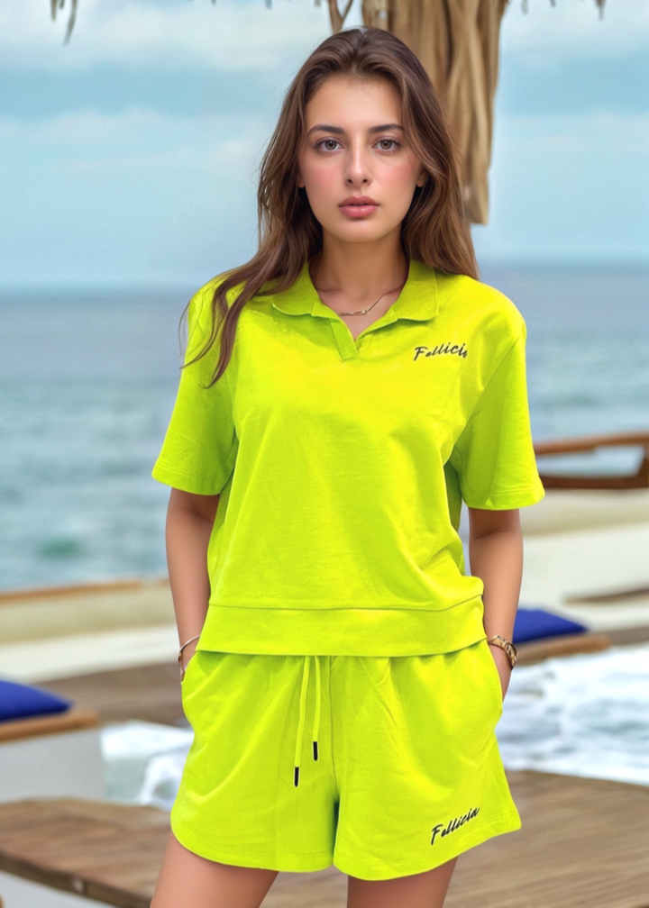 Co-ord Set (Lime Green) French Polo & Shorts for Women