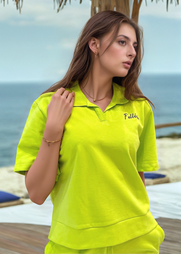 Co-ord Set (Lime Green) French Polo & Shorts for Women