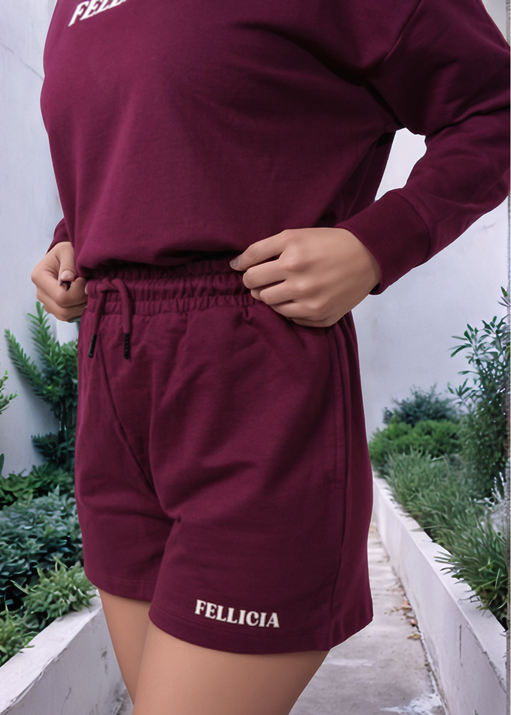 Women's Sweatshirt & Shorts Co-ord Set (Maroon)