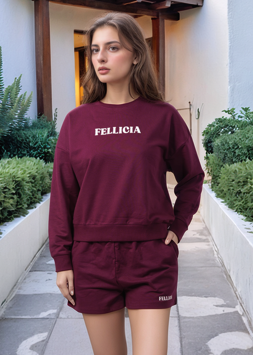 Women's Sweatshirt & Shorts Co-ord Set (Maroon)