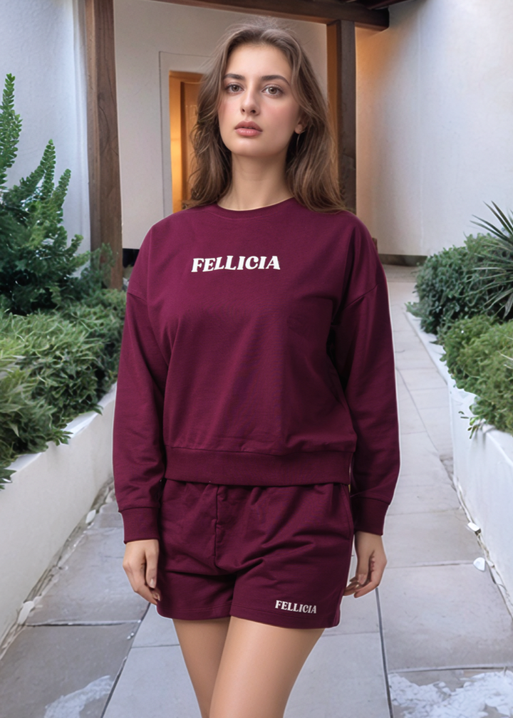 Women's Sweatshirt & Shorts Co-ord Set (Maroon)