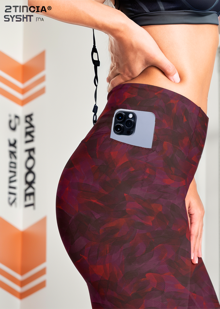 Active Tights with Pocket (Burgundy Maze)