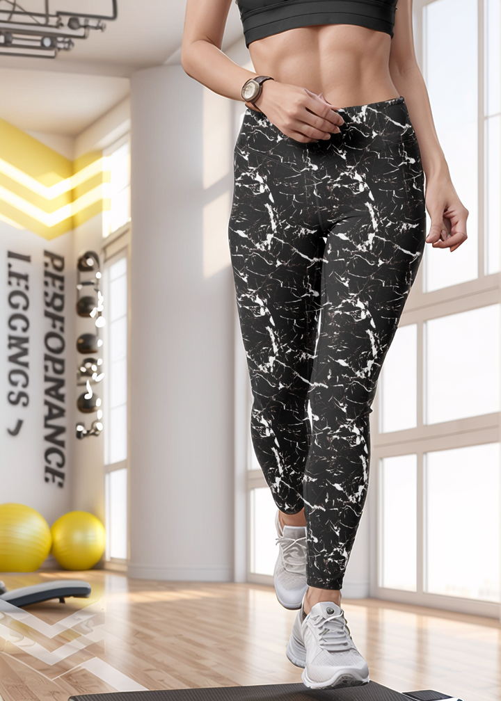 Active Tights with Pocket (Black Abstract)