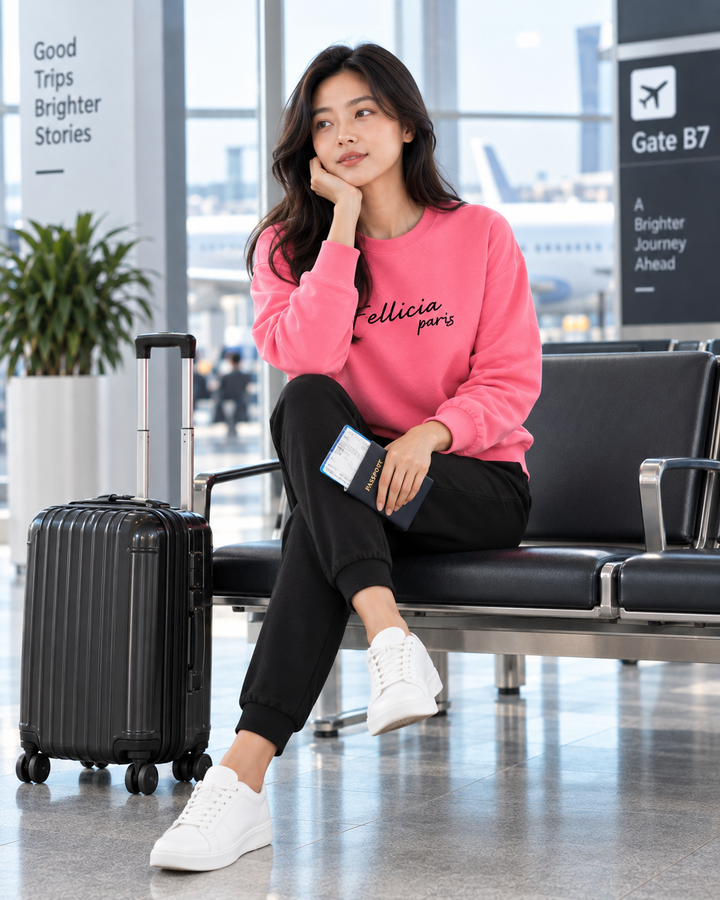 Sweatshirt & Jogger Vacation Set (PINK-Black)