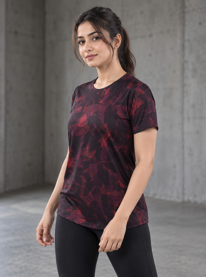 Active T-Shirt for Women - Burgandy Maze