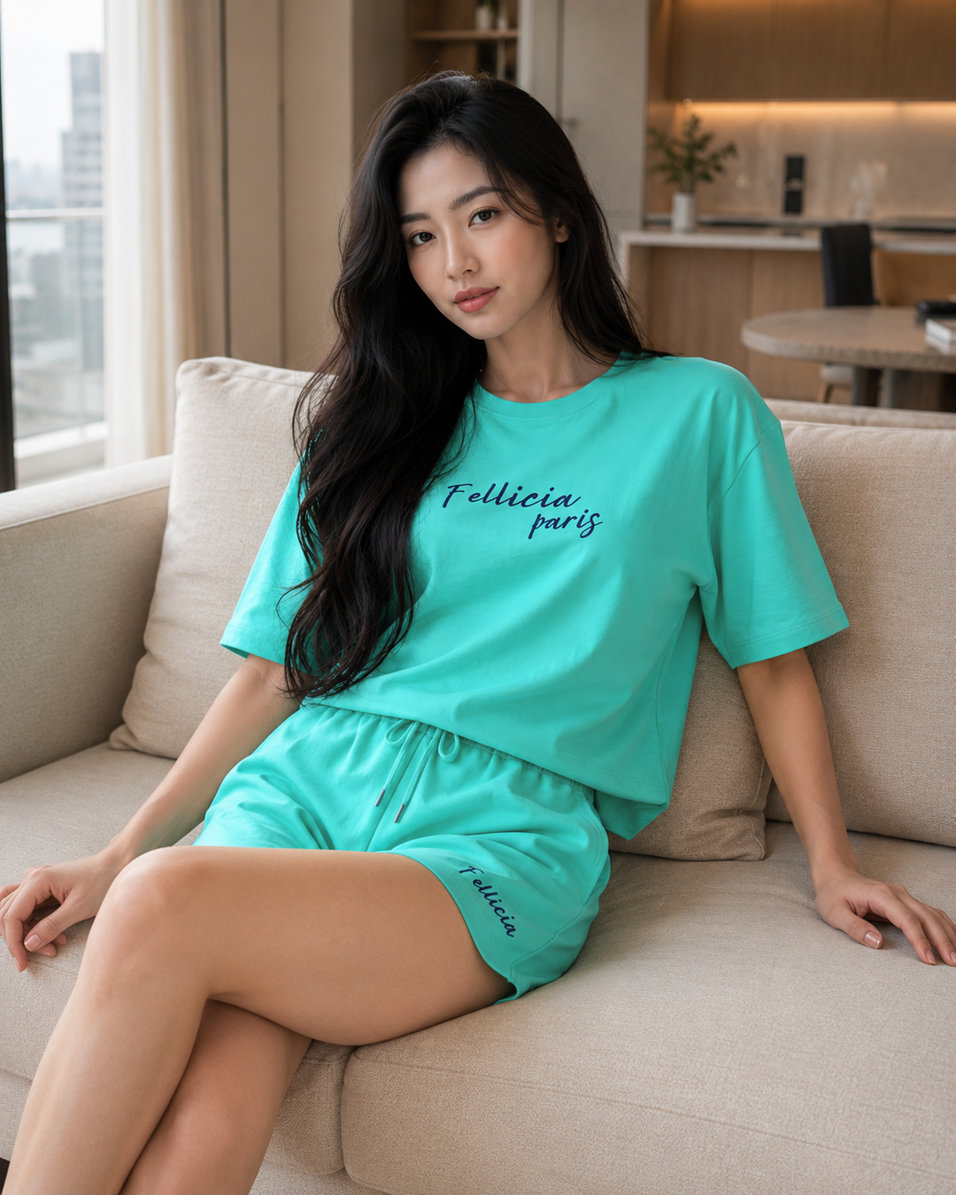 100% Cotton Loop Knit Tee & Shorts Co-ord Set - CORAL